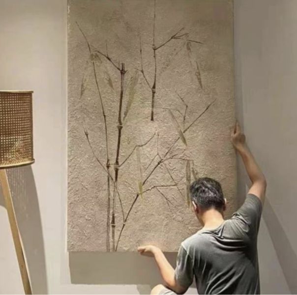 純手繪油畫侘寂無印木質宅設計師首選無框畫裝飾畫 開運畫, 畫作, 金箔畫, 藝術畫,無印油畫,侘寂風,竹子畫,侘寂 油畫,買畫,新麗畫廊