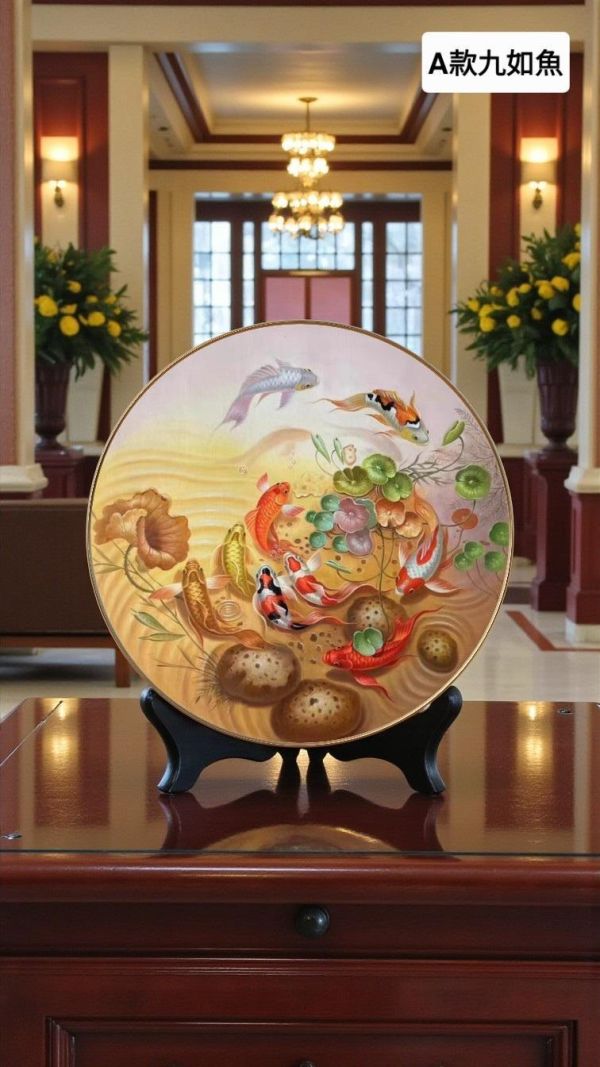 獨家圓形三款推薦手繪油畫九如魚荷包滿滿藝術掛畫送禮自用買畫首選 掛畫, 油畫, 開運招財, 客廳掛畫,買畫,九如魚,圓形掛畫,桃園買畫