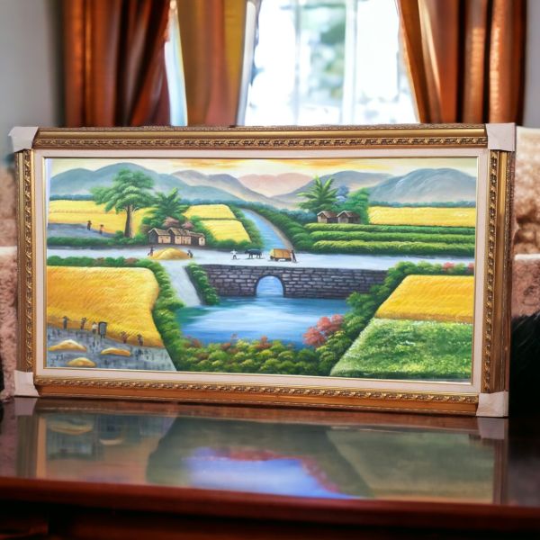 手繪油畫大尺寸黃金稻穗大豐收流水生財聚寶盆山水畫買畫首選 手繪油畫黃金稻穗大豐收流水生財聚寶盆山水畫買畫首選