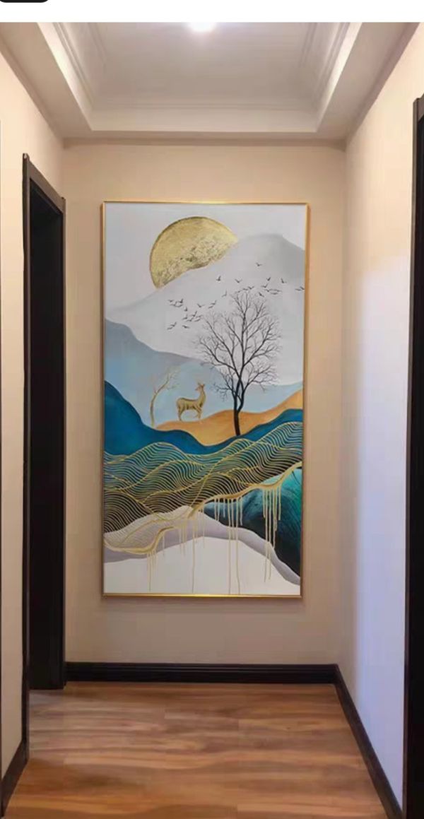 手繪油畫輕奢金箔現代福鹿招財裝飾畫藝術掛畫送禮自用 手繪油畫金箔現代福鹿招財裝飾畫藝術掛畫送禮自用