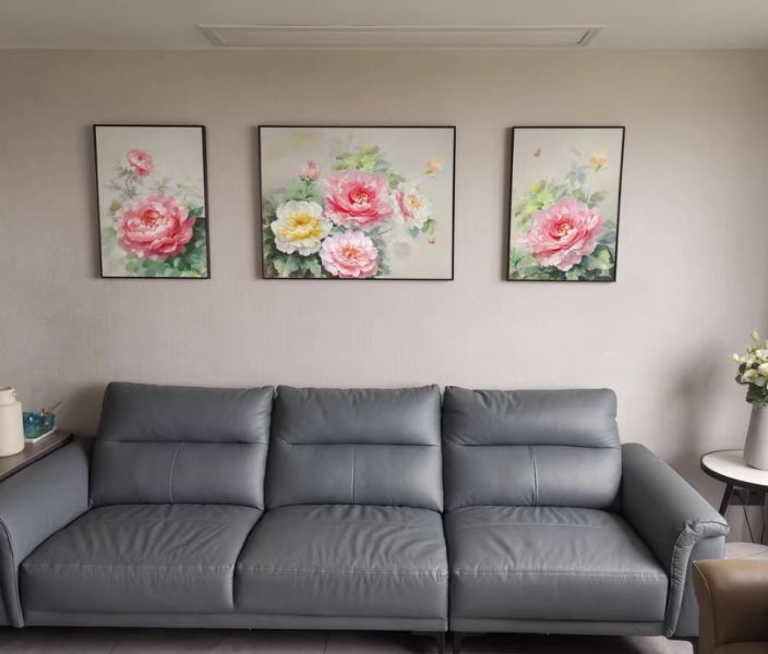 獨家三拼手繪油畫花開富貴牡丹花沙發牆客廳藝術掛畫買畫首選 牡丹花, 山水油畫, 客廳山水畫, 牡丹 畫, 開運 黃金, 牡丹花畫, 牡丹油畫, 買畫,新麗畫廊