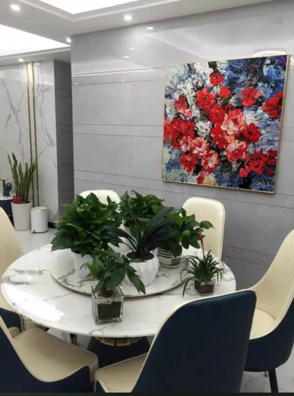 手繪油畫現代油彩厚油層次花卉藝術掛畫客廳餐桌掛畫四十年畫廊老店經營品質保證 油畫 花, 北歐掛畫, 圓形畫, 買畫, 印象畫, 晶瓷畫客廳掛畫,桃園畫廊