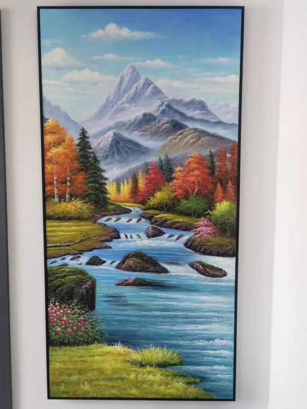 手繪油畫招財山水畫向右左水流財位必備風水畫裝飾畫 手繪油畫招財山水畫向右左水流財位必備風水畫裝飾畫