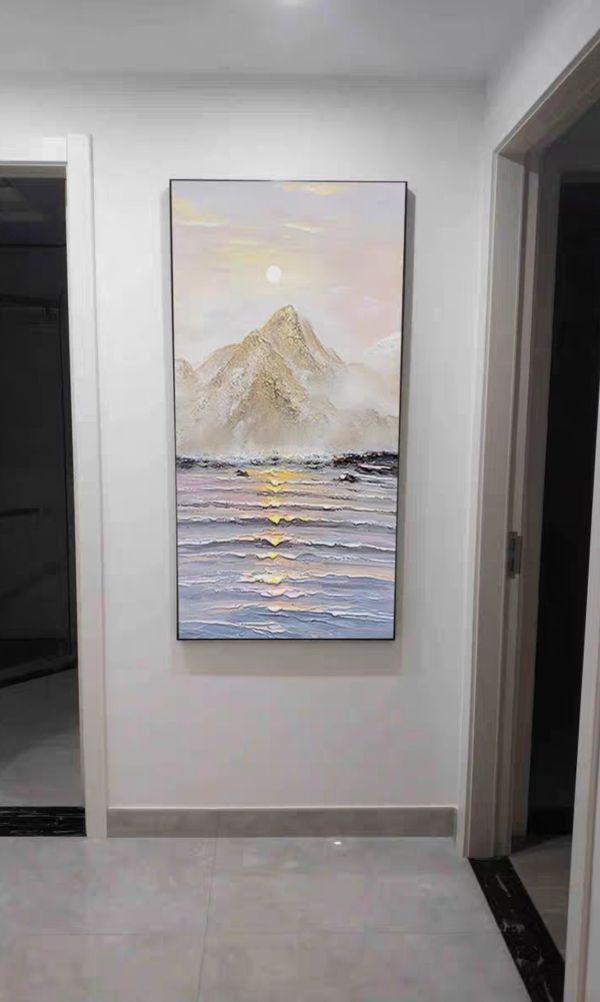 手繪油畫金山銀海金箔日出裝飾畫設計師推薦送禮自用 手繪油畫金山銀海金箔日出裝飾畫設計師推薦送禮自用