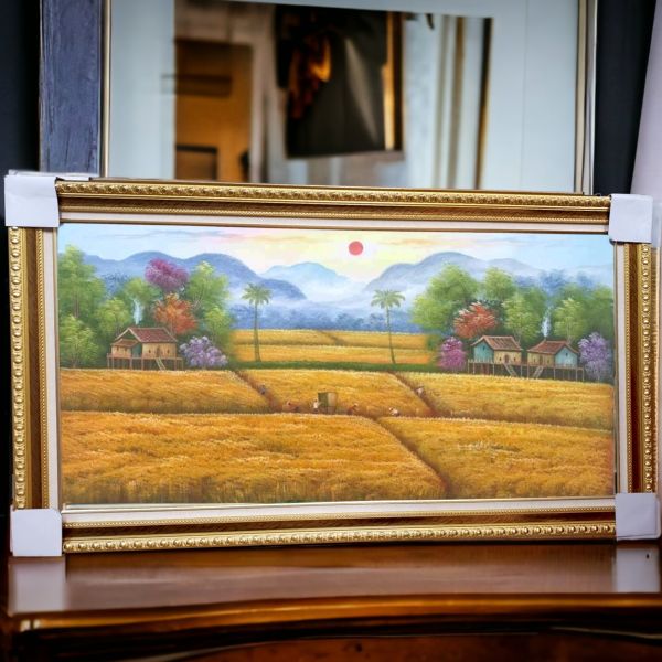 手繪油畫黃金稻穗大豐收旭日東昇裝飾畫風水掛畫買畫首選 手繪油畫黃金稻穗大豐收旭日東昇裝飾畫風水掛畫買畫首選