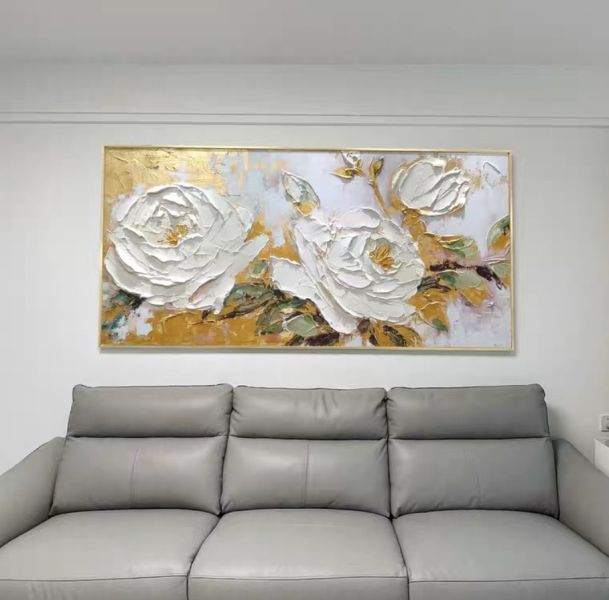 手繪油畫典雅厚油立體金箔牡丹花客廳沙發牆買畫首選 手繪油畫典雅厚油立體金箔牡丹花客廳沙發牆買畫首選