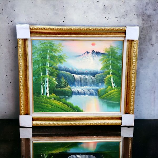 手繪油畫右流向招財山水畫客廳辦公室財位必備掛畫 手繪油畫右流向招財山水畫客廳辦公室財位必備掛畫