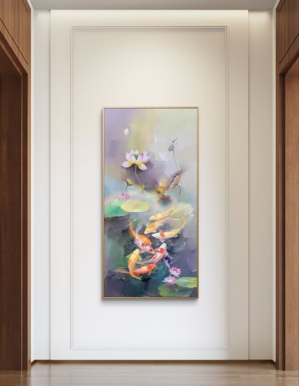 手繪油畫高訂款淡雅九如魚客廳玄關沙發牆裝飾畫送禮自用買畫首選四十年畫廊老店經營品質保證 錦鯉畫, 招財開運畫, 手繪花卉畫, 鹿 畫, 開運招財掛畫, 油畫藝術, 招財山水畫, 九如魚 畫