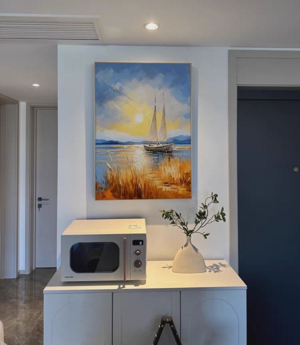 手繪油畫日出晨曦一帆風順裝飾畫藝術掛畫送禮自用買畫首選 手繪油畫日出晨曦一帆風順裝飾畫藝術掛畫送禮自用買畫首選