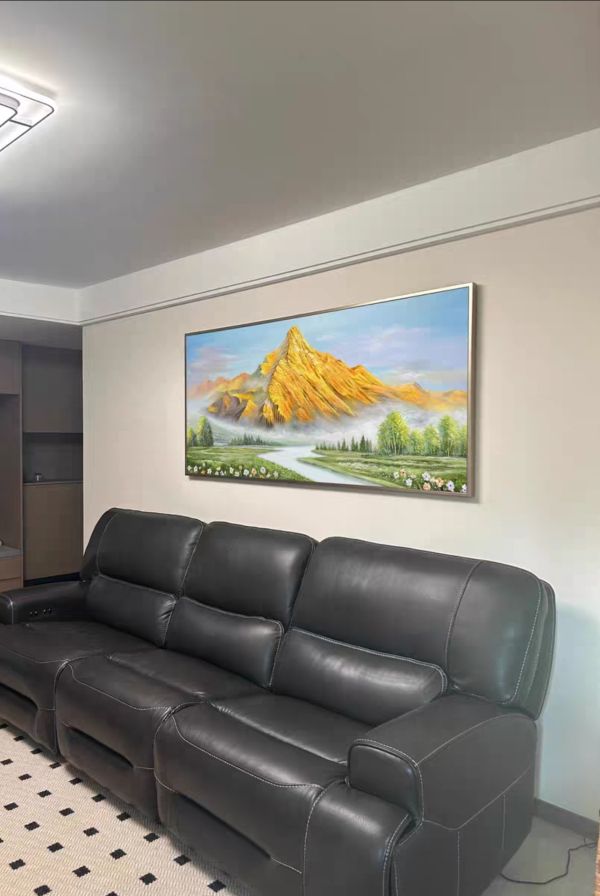 手繪油畫聚財金山背有靠山貴人相助風水師推薦山水掛畫 手繪油畫聚財金山背有靠山貴人相助風水師推薦山水掛畫