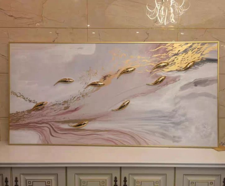 手繪油畫金箔抽象現代唯美九如魚裝飾畫藝術掛畫設計師推薦 手繪油畫金箔抽象現代唯美九如魚裝飾畫藝術掛畫設計師推薦