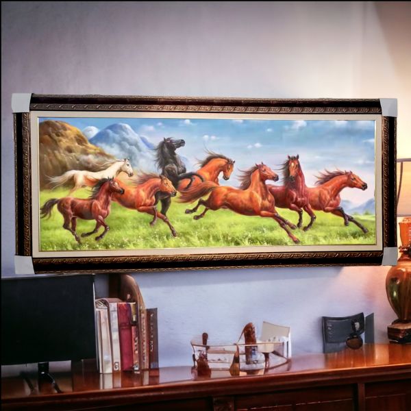 手繪油畫八駿圖馬到成功飛黃騰達公司辦公室風水師推薦首選裝飾畫 掛畫, 油畫, 開運招財, 客廳掛畫, 八駿圖,馬到成功,馬掛畫,買畫,辦公室掛畫