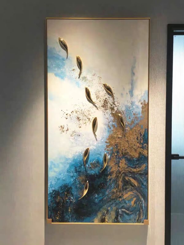 手繪油畫金箔立體九如魚裝飾畫客廳玄關藝術掛畫 手繪油畫金箔立體九如魚裝飾畫客廳玄關藝術掛畫