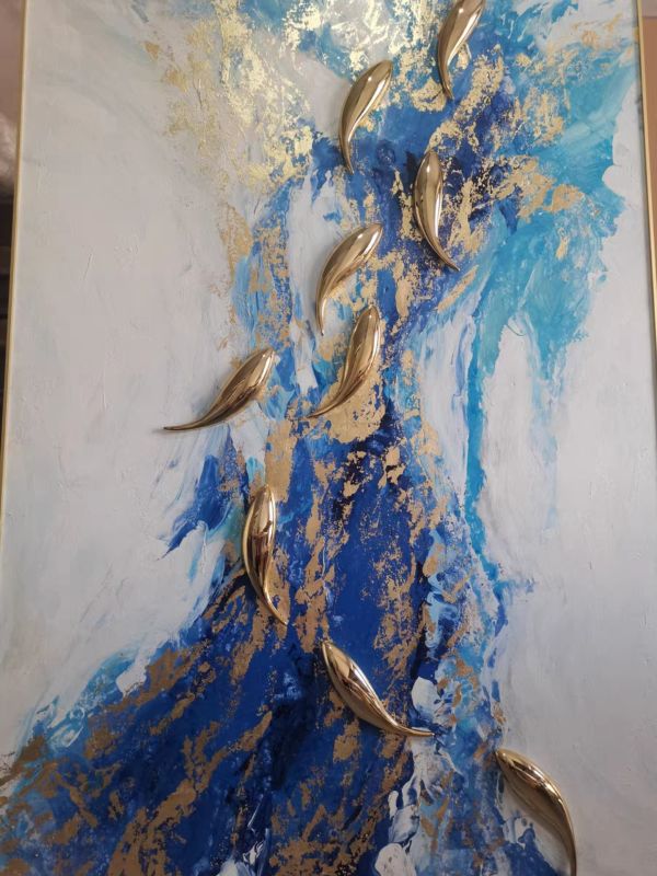 手繪油畫金箔立體九如魚設計師推薦現代裝潢抽象掛畫送禮自用買畫首選 手繪油畫金箔立體九如魚設計師推薦現代裝潢抽象掛畫送禮自用買畫首選