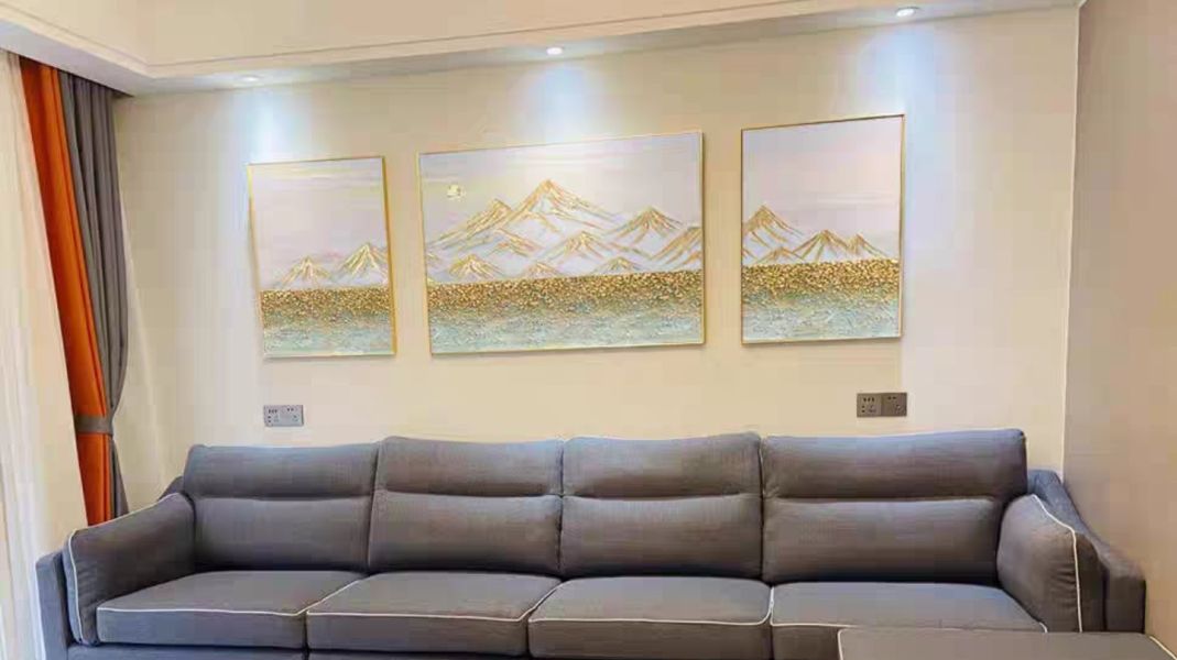 三拼手繪油畫金箔靠山裝飾畫沙發牆設計師推薦買畫首選 三拼手繪油畫金箔靠山裝飾畫沙發牆設計師推薦買畫首選