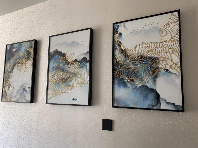 三拼手繪油畫現代抽象山水風水師推薦財位掛畫客廳辦公室裝飾畫 三拼手繪油畫現代抽象山水風水師推薦財位掛畫客廳辦公室裝飾畫