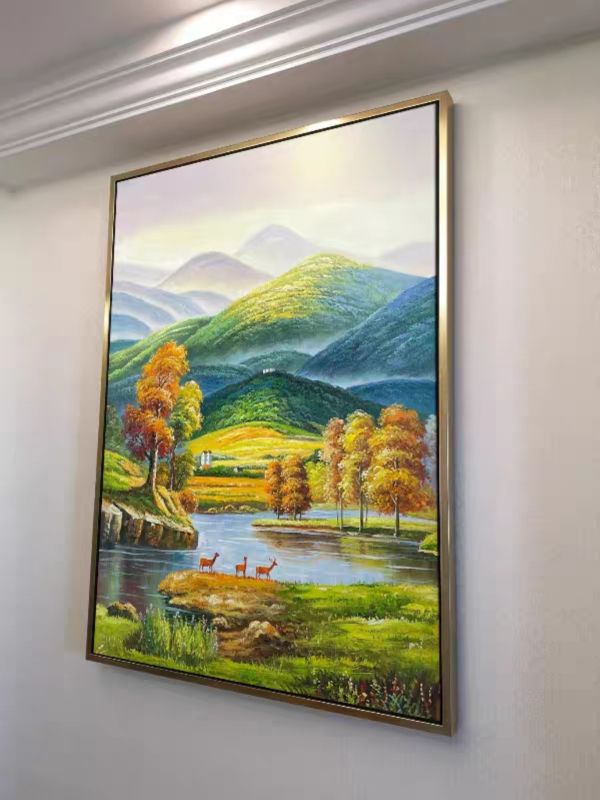 手繪油畫歐式山水畫財鹿金元寶裝飾畫風水畫買畫首選 手繪油畫歐式山水畫財鹿金元寶裝飾畫風水畫買畫首選