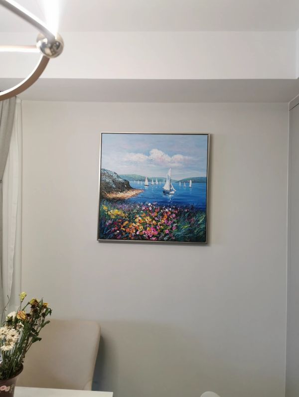 手繪油畫普羅旺斯海景療癒裝飾畫玄關客廳掛畫 手繪油畫普羅旺斯海景療癒裝飾畫玄關客廳掛畫