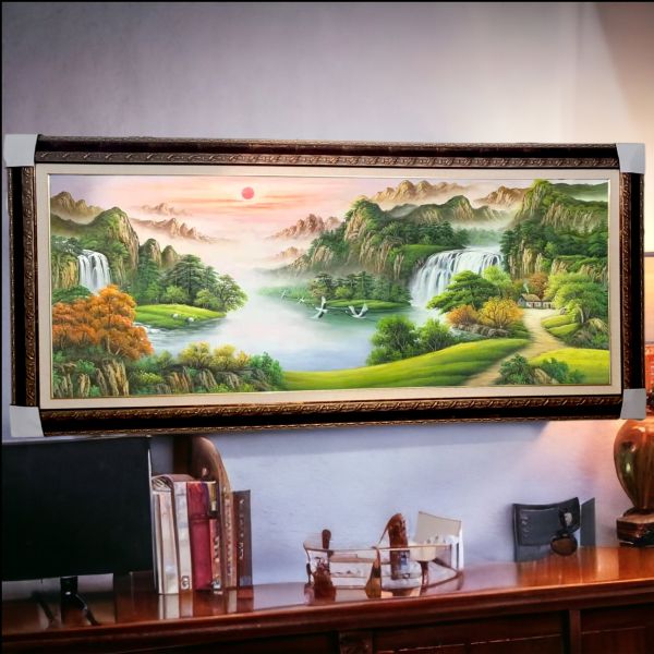 手繪油畫招財山水聚寶盆左右逢源風水師推薦裝飾畫藝術掛畫買畫首選 手繪油畫招財山水聚寶盆左右逢源風水師推薦裝飾畫藝術掛畫買畫首選