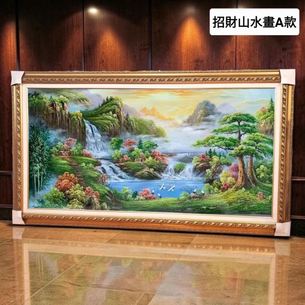 精選三款手繪油畫招財風水畫迎客松聚寶盆命理師推薦風水畫買畫首選 招財山水畫,手繪油畫,風水畫,客廳掛畫,山水畫,瀑布畫,聚財畫,辦公室掛畫,玄關掛畫,新麗畫廊
