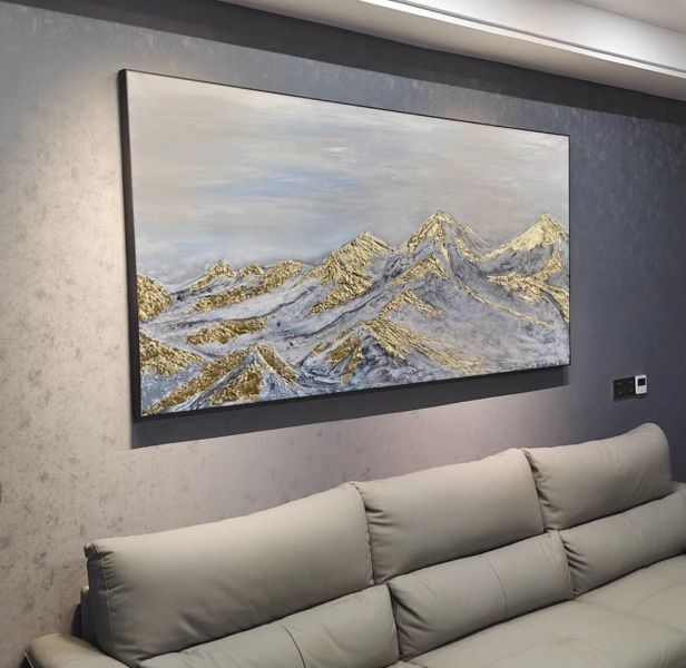 手繪油畫現代灰色調金箔靠山沙發牆辦公室裝飾畫送禮自用 手繪油畫現代灰色調金箔靠山沙發牆辦公室裝飾畫送禮自用