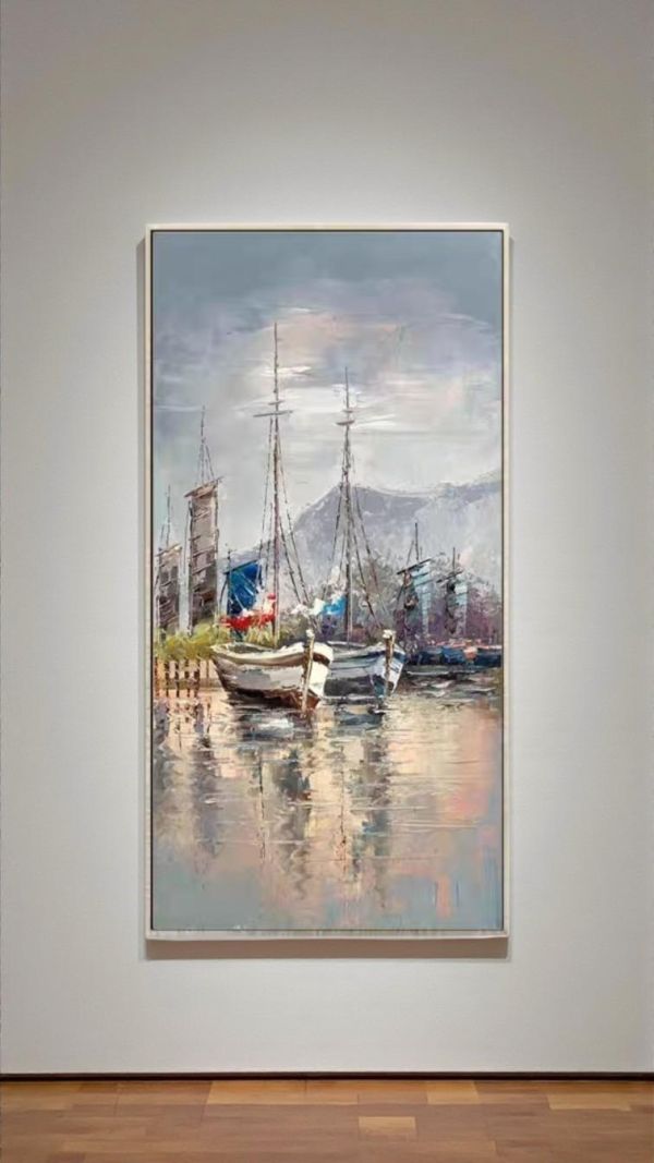 精選兩款手繪油畫《泊岸微光》滿載而歸藝術掛畫送禮自用買畫首選新麗畫廊 油畫,買畫,新麗畫廊,客廳掛畫,掛畫,玄關掛畫,大船入港,桃園買畫,桃園畫廊