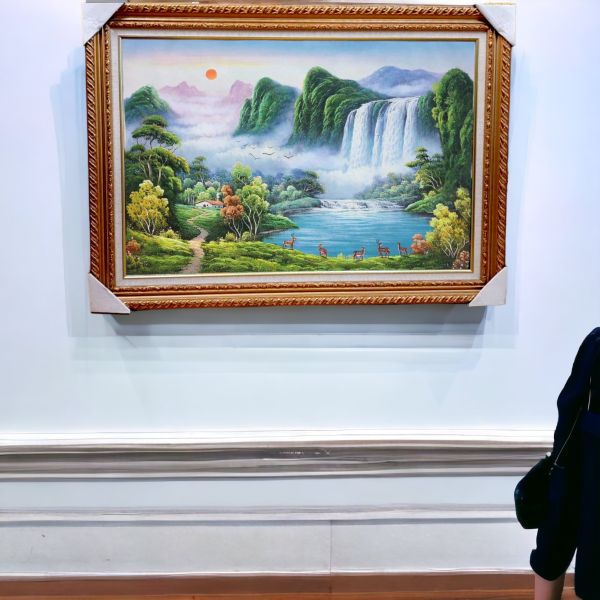 手繪油畫流水生財開運聚寶盆財位必備山水畫風水師推薦掛畫 手繪油畫流水生財開運聚寶盆財位必備山水畫風水師推薦掛畫