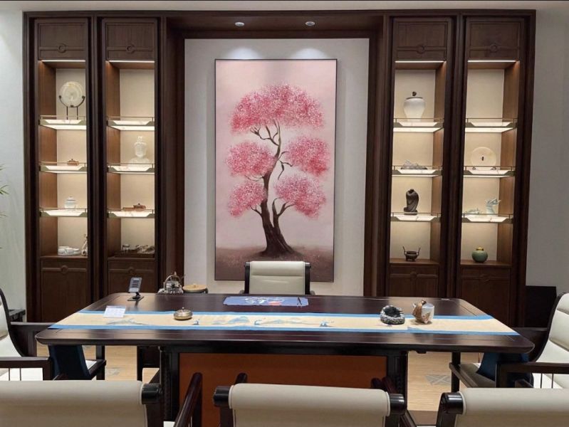 手繪油畫《財花盛放》粉櫻招財樹迎氣聚財開花結果藝術掛畫玄關掛畫四十年新麗畫廊買畫首選 發財樹畫, 黃金發財樹, 錦鯉畫, 招財開運畫, 手繪花卉畫, 聚財,油畫,買畫,新麗畫廊