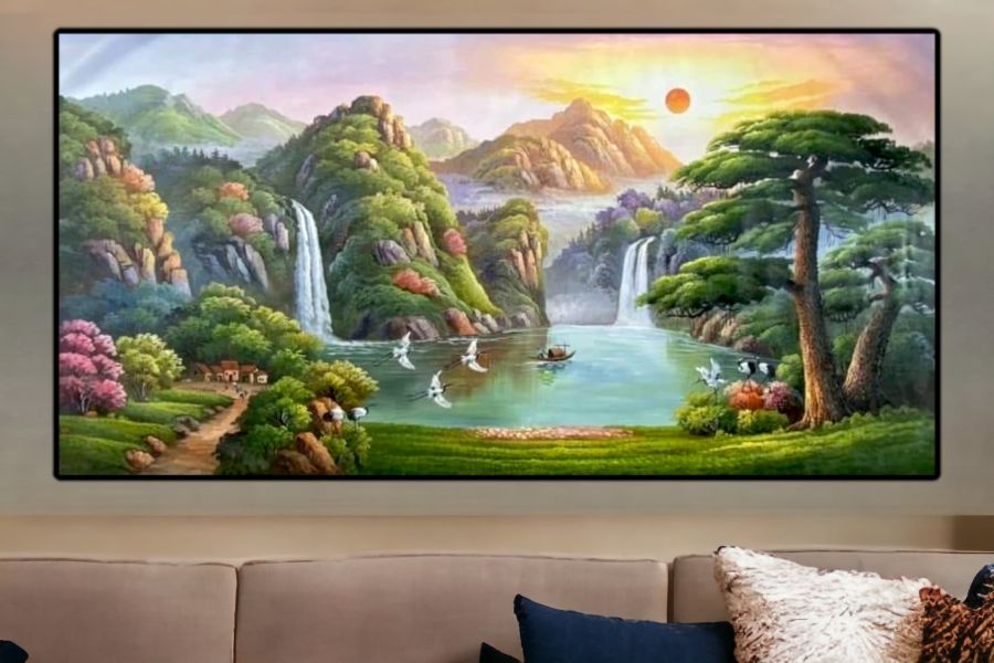 手繪油畫旭日東昇八方聚財聚寶盆山水畫風水地理畫首選 手繪油畫旭日東昇八方聚財聚寶盆山水畫風水地理畫首選