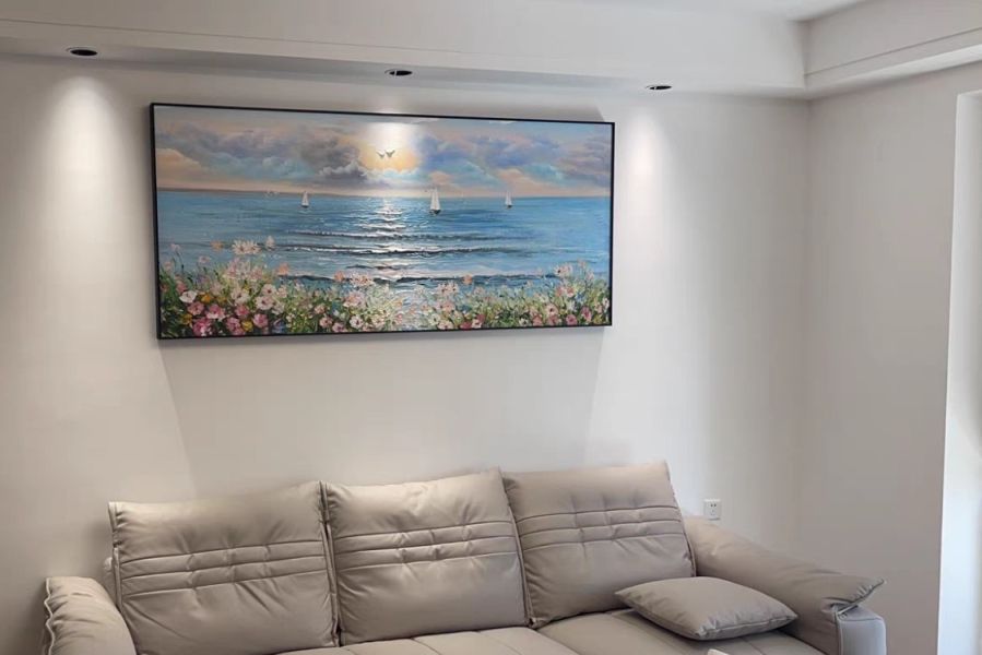 手繪油畫心曠神怡大海裝飾畫沙發牆客廳玄關掛畫四十年畫廊老店經營 畫作, 金箔畫, 藝術畫, 海畫, 大海, 財位, 風水油畫, 金錢樹, 畫廊, 黃金樹, 招財畫, 客廳掛畫,買畫