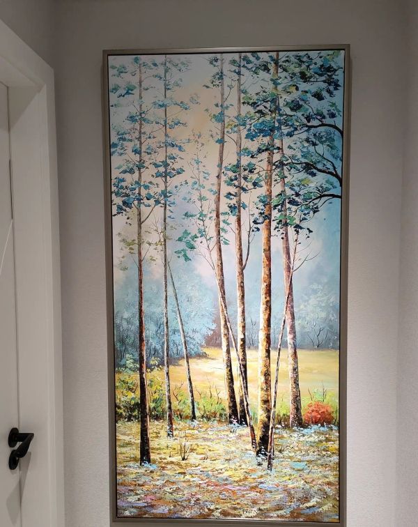 手繪油畫白樺樹治癒系裝飾畫客廳沙發牆玄關藝術掛畫 手繪油畫白樺樹治癒系裝飾畫客廳玄關藝術掛畫