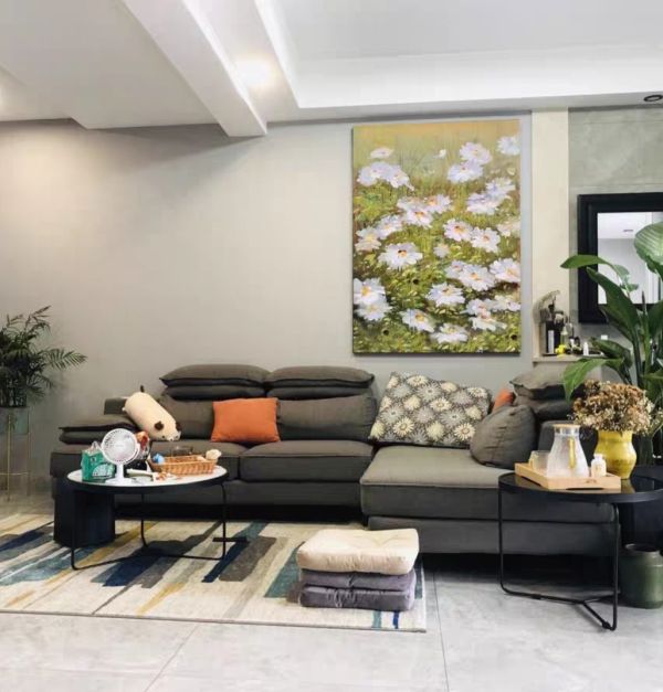 手繪油畫現代雛菊花田裝飾畫送禮自用綠植買畫首選 手繪油畫雛菊花田裝飾畫送禮自用買畫首選