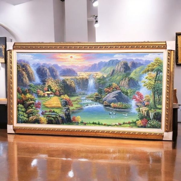 手繪油畫高訂款八方聚財黃金稻穗山水畫財位必備掛畫風水老師推薦 風水 畫, 招財山水畫, 開運招財畫, 發財畫, 風水掛畫, 山水圖, 買畫,新麗畫廊