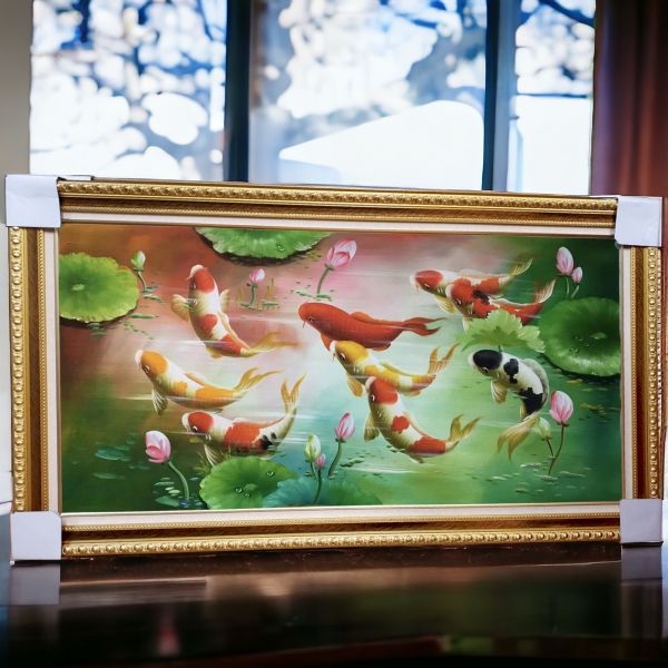 手繪油畫年年有餘九如魚荷包滿滿風水師推薦客廳沙發牆掛畫 手繪油畫年年有餘九如魚荷包滿滿風水師推薦客廳沙發牆掛畫