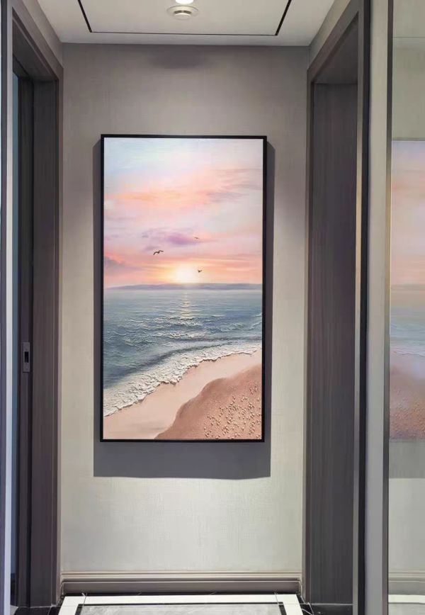 手繪油畫渲染粉底海上風光立體肌理裝飾畫玄關客廳買畫首選 手繪油畫渲染粉底海上風光厚油立體裝飾畫玄關客廳買畫首選