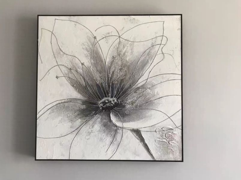 手繪油畫黑白灰銀箔線條花卉時尚裝飾畫藝術掛畫買畫首選 手繪油畫黑白灰銀箔線條花卉時尚裝飾畫藝術掛畫買畫首選桃園