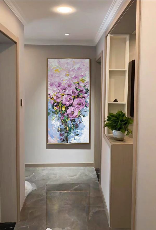 手繪油畫典雅紫色玫瑰花客廳玄關裝飾畫藝術掛畫送禮自用 手繪油畫典雅紫色玫瑰花客廳玄關裝飾畫藝術掛畫送禮自用