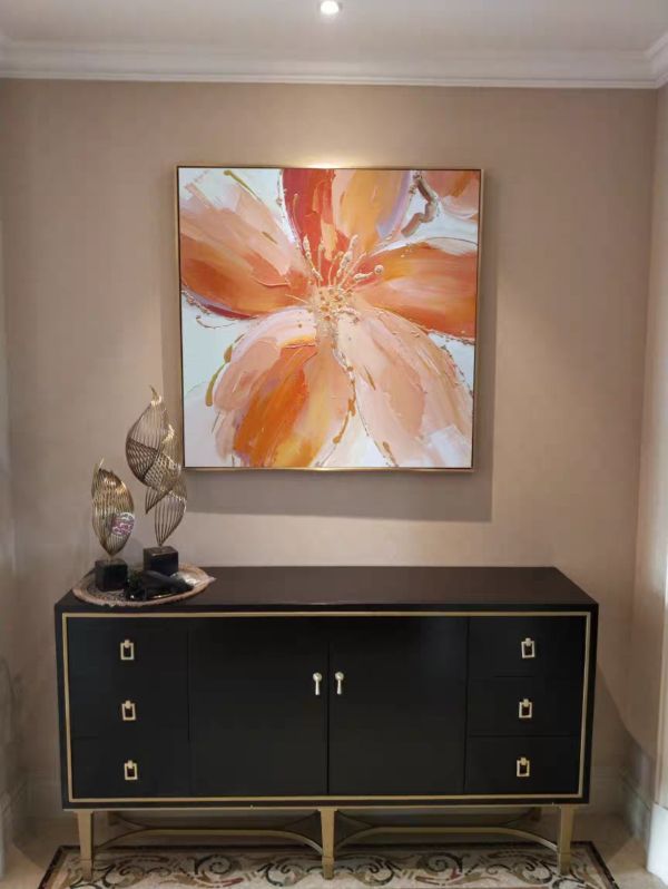 手繪油畫渲染橘紅花卉客廳沙發牆玄關裝飾畫藝術掛畫 手繪油畫渲染橘紅花卉客廳沙發牆玄關裝飾畫藝術掛畫