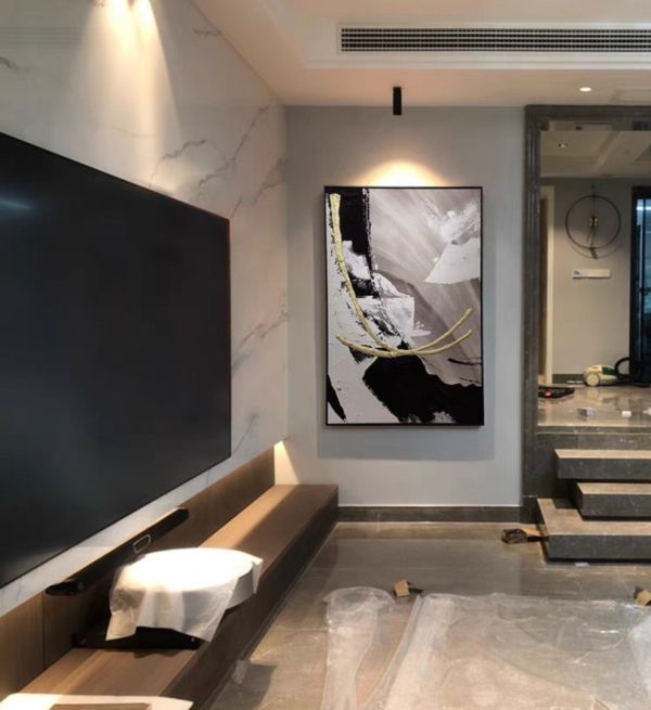 手繪油畫現代金箔線條時尚黑抽象畫玄關客廳藝術掛畫 手繪油畫現代金箔線條時尚黑抽象畫玄關客廳藝術掛畫