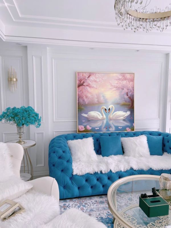 手繪油畫天鵝湖百年好合新婚送禮自用裝飾畫藝術掛畫 手繪油畫天鵝湖百年好合新婚送禮自用裝飾畫