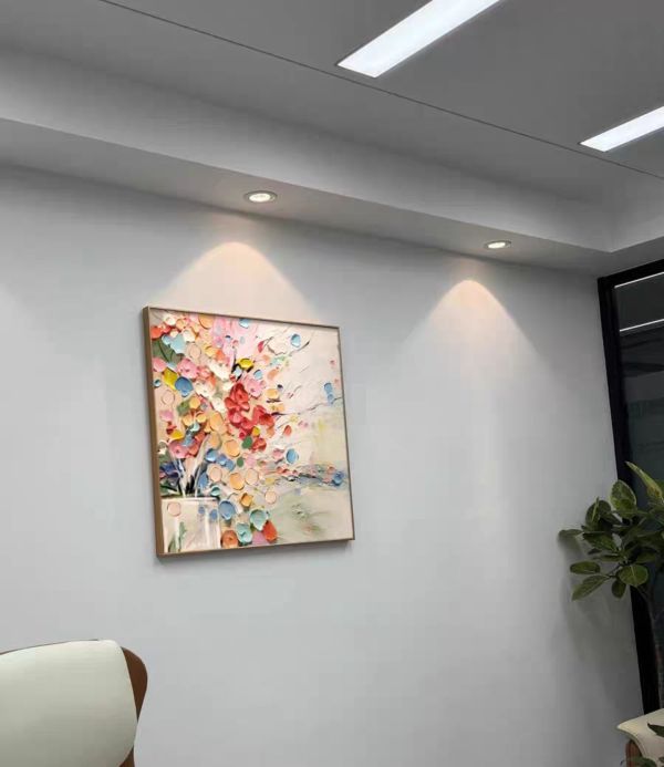 手繪油畫繽紛花卉餐桌掛畫玄關裝飾畫藝術掛畫送禮自用四十年畫廊老店經營品質保證 手繪油畫設計款現代山水厚油立體金線裝飾畫藝術掛畫玄關掛畫客廳沙發牆買畫首選四十年畫廊老店經營