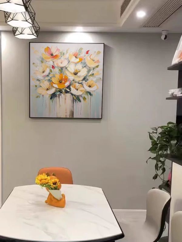 手繪油畫優雅橘色花卉裝飾畫客廳餐桌藝術掛畫買畫首選 手繪油畫優雅橘色花卉裝飾畫客廳餐桌藝術掛畫買畫首選