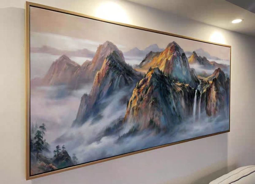 手繪油畫現代霸氣靠山流水生財風水師推薦財位客廳辦公室裝飾掛畫 手繪油畫現代霸氣靠山流水生財風水師推薦財位客廳辦公室裝飾掛畫