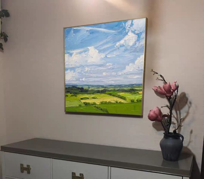 手繪油畫療癒藍天綠地風景裝飾畫設計師推薦送禮自用 手繪油畫療癒藍天綠地風景裝飾畫設計師推薦送禮自用