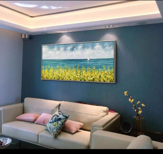 手繪油畫療癒花海美景裝飾畫藝術掛畫送禮自用 手繪油畫花海上美景裝飾畫生活美學藝術掛畫送禮自用