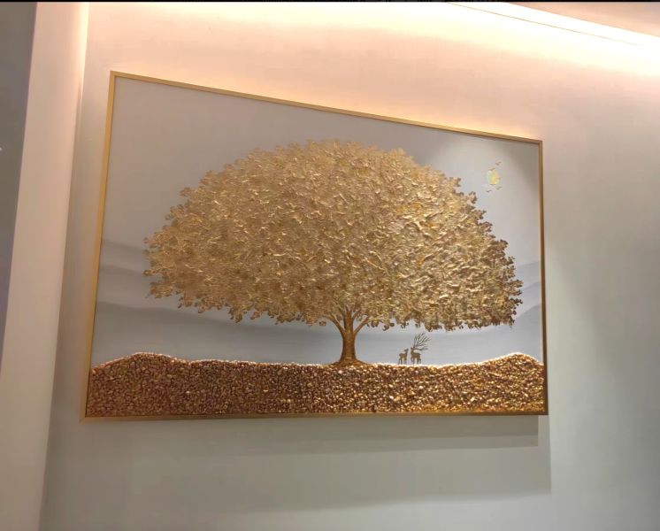 手繪油畫輕奢金箔招財黃金樹財鹿高級藝術掛畫四十年畫廊老店經營品質保證 金錢樹, 黃金樹, 風水油畫, 客廳裝飾, 畫作, 畫布, 玄關裝飾, 發財樹畫,金箔畫,買畫,油畫,新麗畫廊
