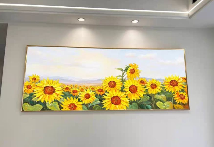 手繪油畫向日葵遠景藝術掛畫向陽花客廳沙發牆裝飾畫 向日葵畫,向陽花,買畫,新麗畫廊,油畫,風水畫