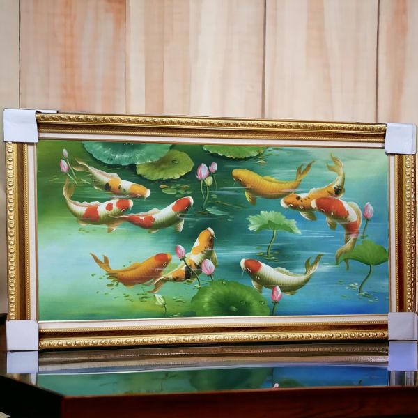 手繪油畫年年有餘聚財九如魚風水師推薦財位掛畫買畫首選 手繪油畫年年有餘聚財九如魚風水師推薦財位掛畫買畫首選