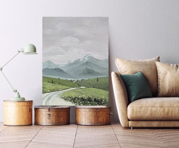 手繪油畫〔青山遠黛〕簡約現代小清新風景裝飾掛畫走廊玄關客廳沙發牆 