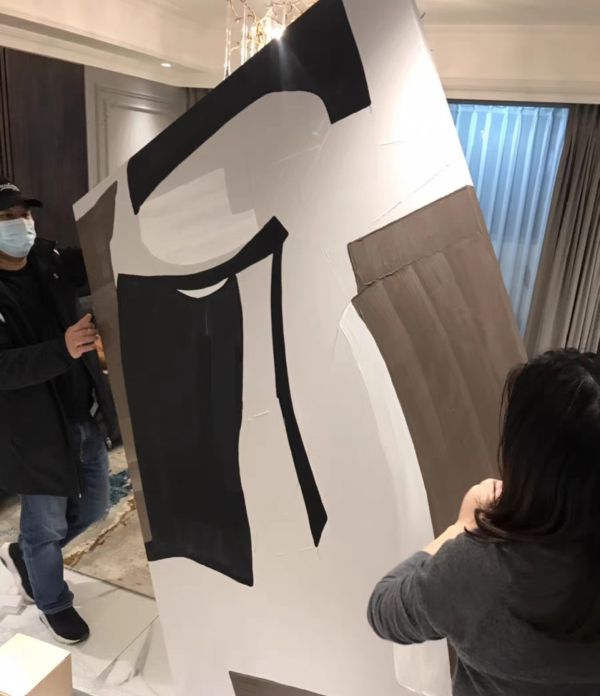 手繪油畫現代抽象線條色塊無框畫裝飾畫咖啡廳沙發牆掛畫首選 手繪油畫現代抽象線條色塊無框畫裝飾畫咖啡廳沙發牆